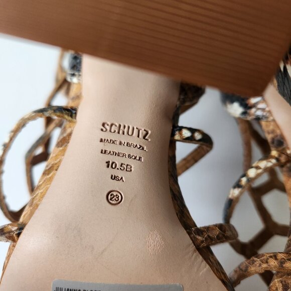 Schutz Juliana Block Snake Embossed Leather Caged Sandal Brown Sexy Edgy 10 1/2 - Picture 8 of 10